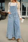 Myosotis Striped Denim Wide-Leg Overalls