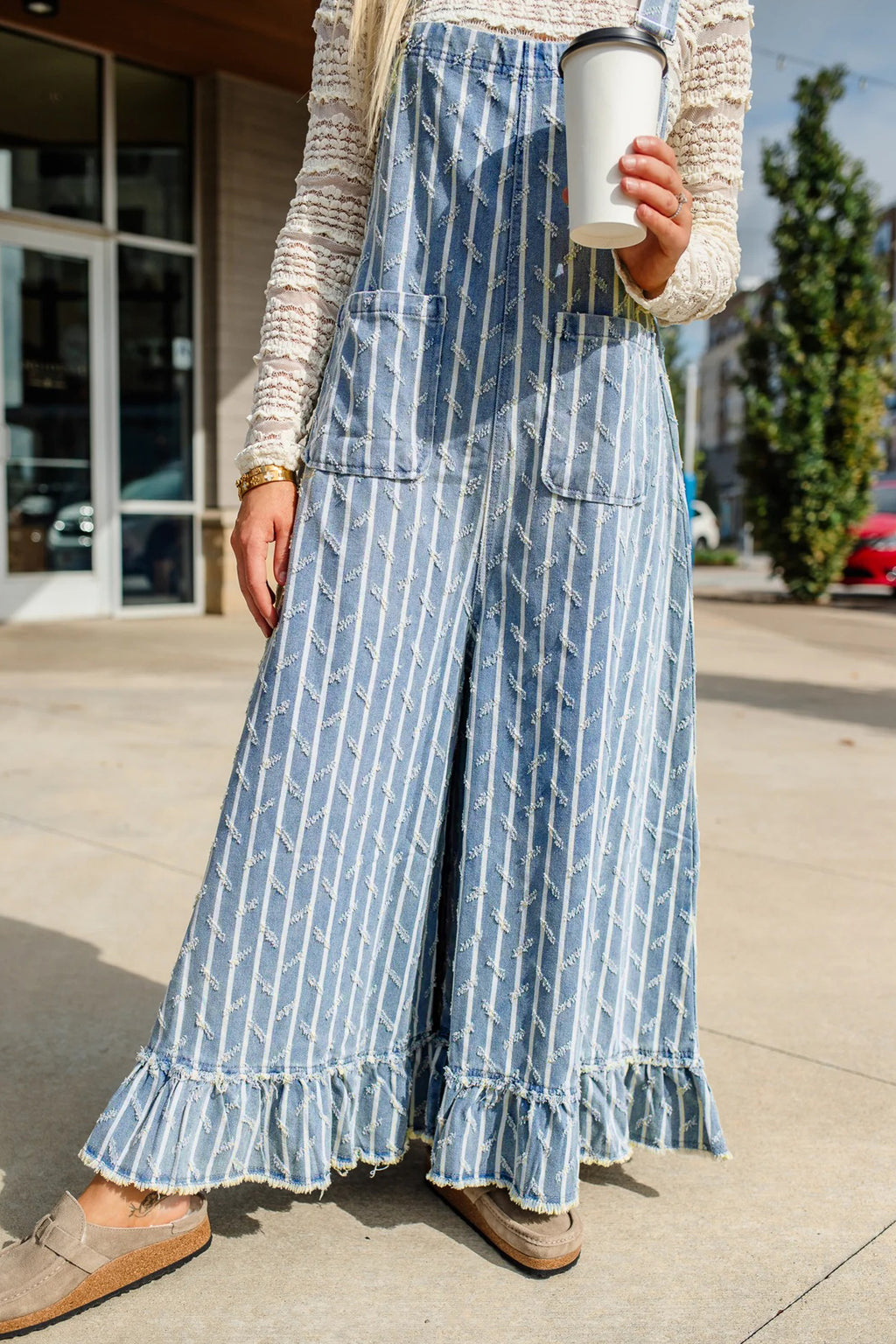 Myosotis Striped Denim Wide-Leg Overalls