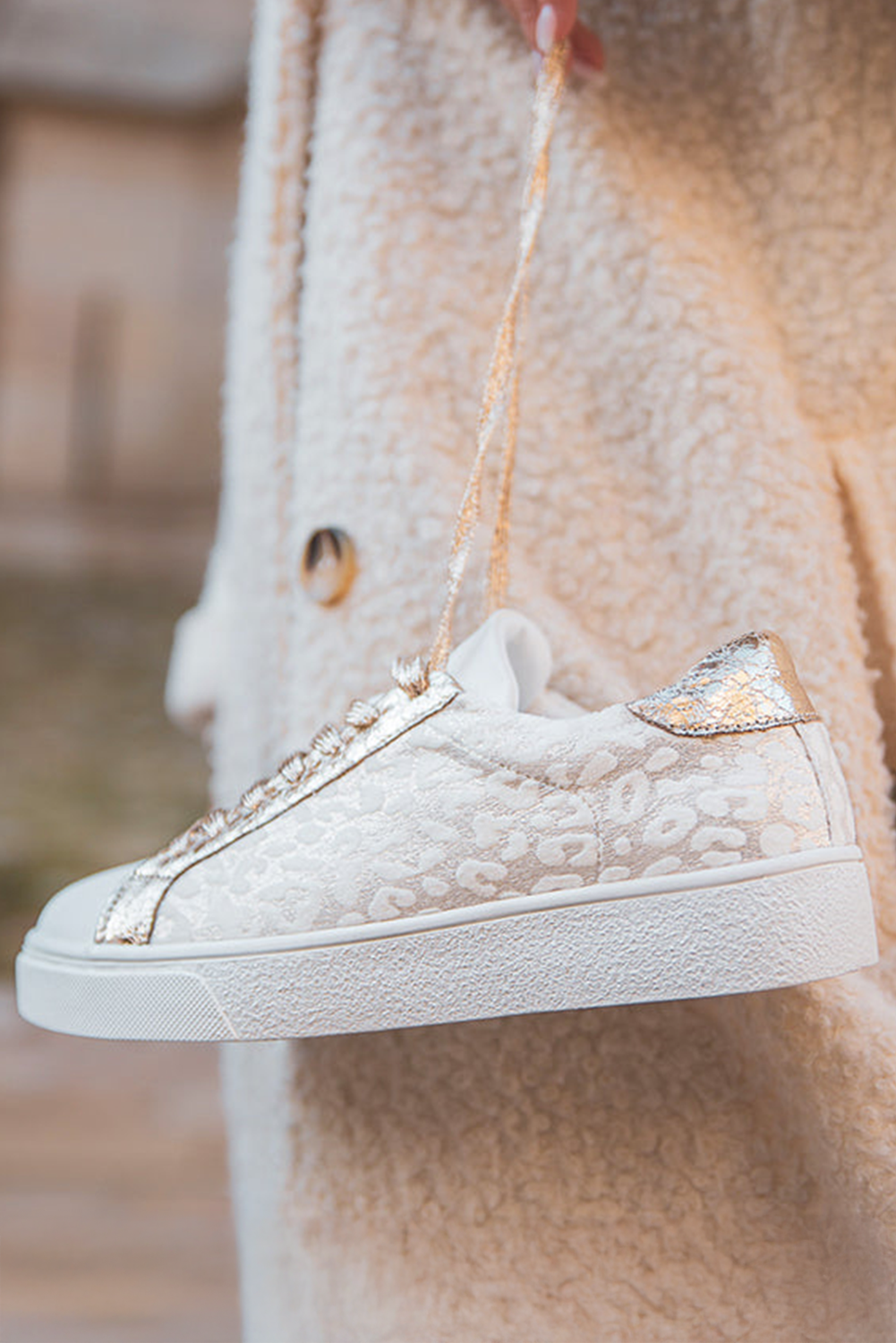 White Leopard Print Lace-Up Sneaker