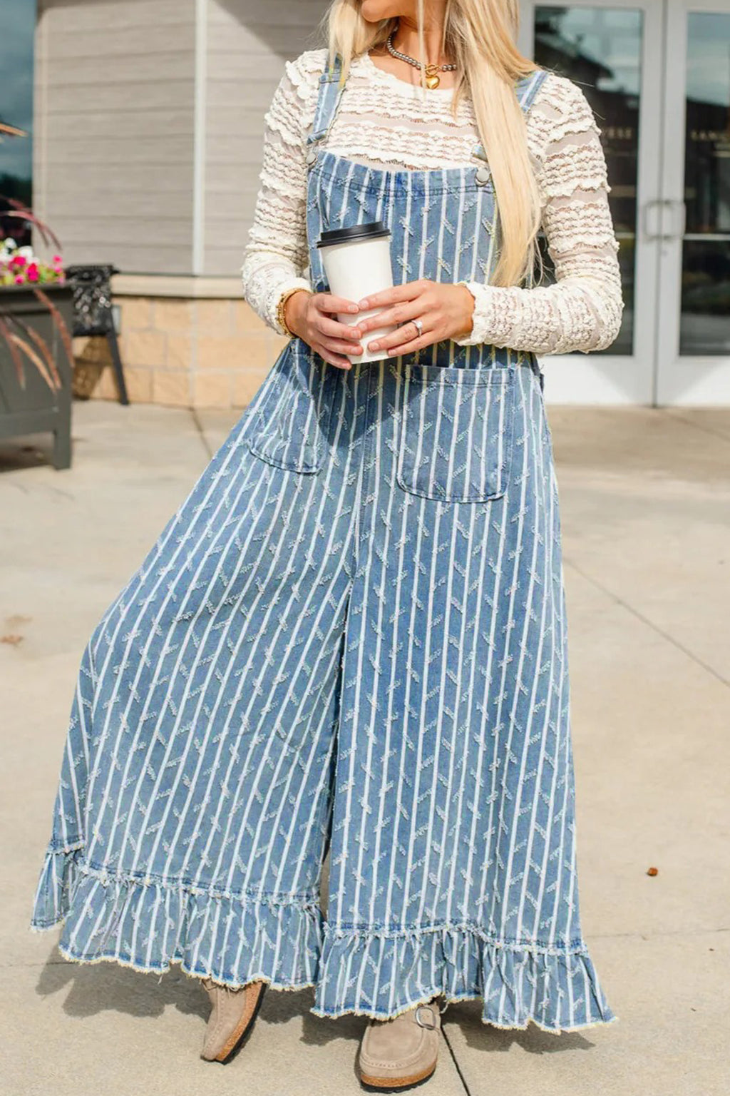 Myosotis Striped Denim Wide-Leg Overalls