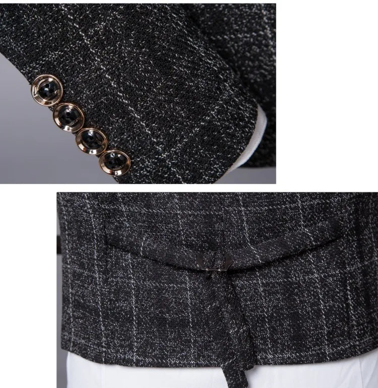 Luxury Plaid Suit Set — Blazer, Waistcoat & Trousers