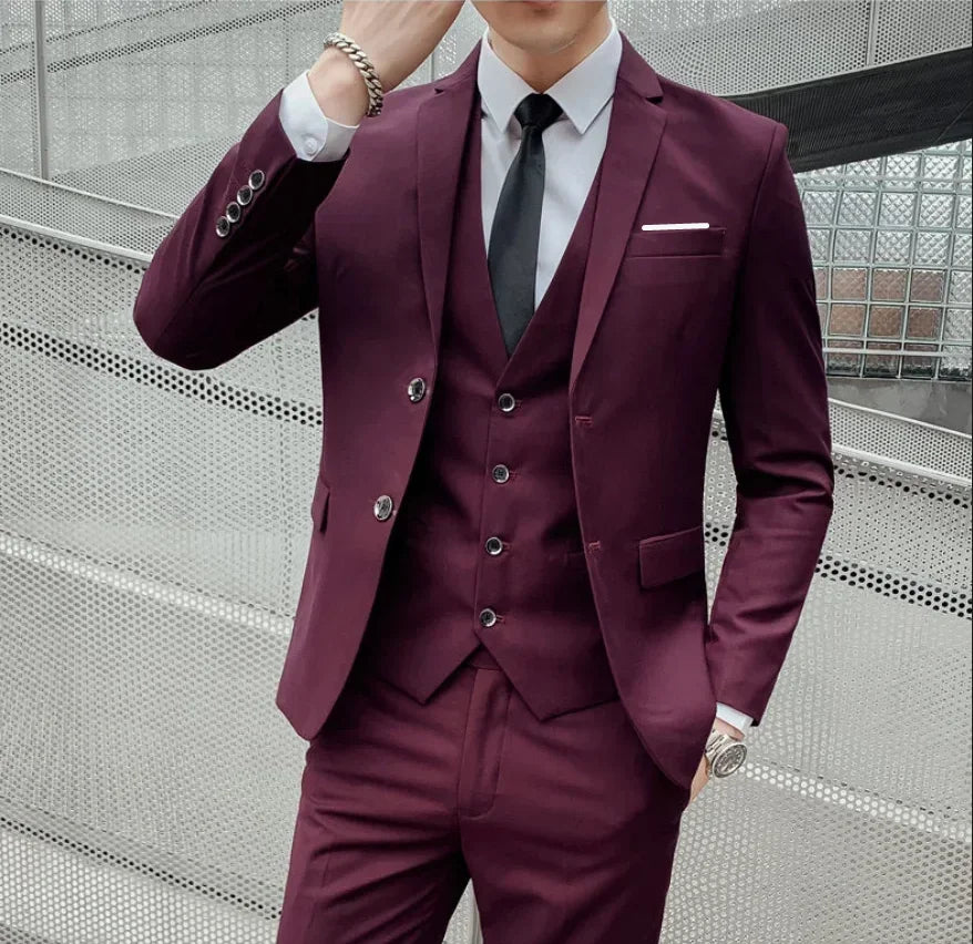 3-Piece Executive Suit Set — Blazer, Waistcoat & Trousers