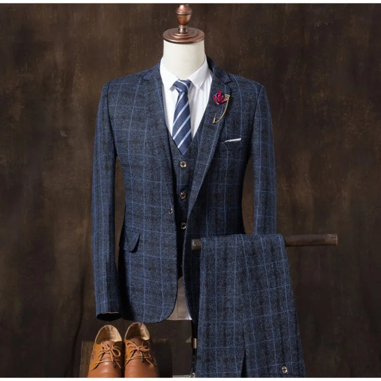 Luxury Plaid Suit Set — Blazer, Waistcoat & Trousers