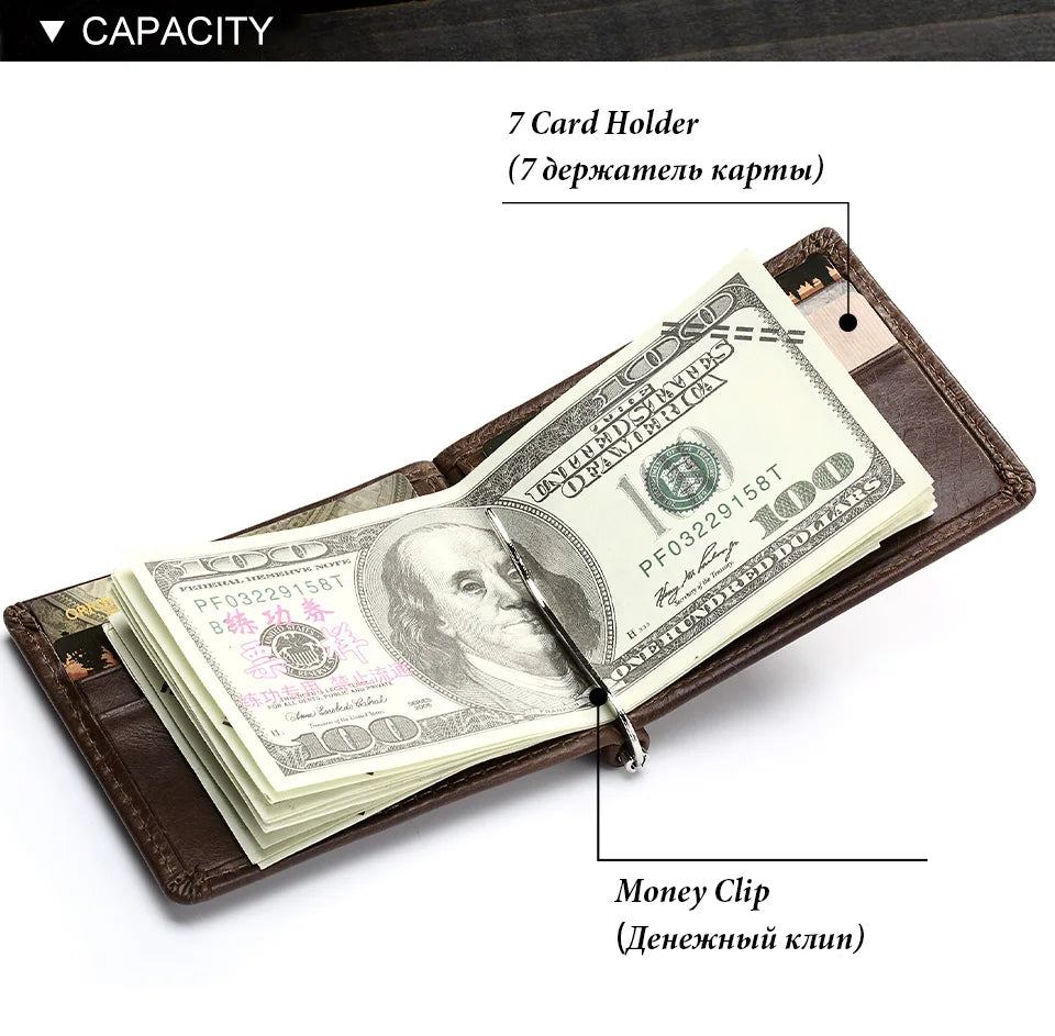 Genuine Leather Money Clip Wallet