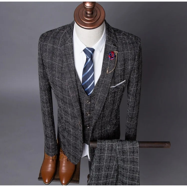Luxury Plaid Suit Set — Blazer, Waistcoat & Trousers