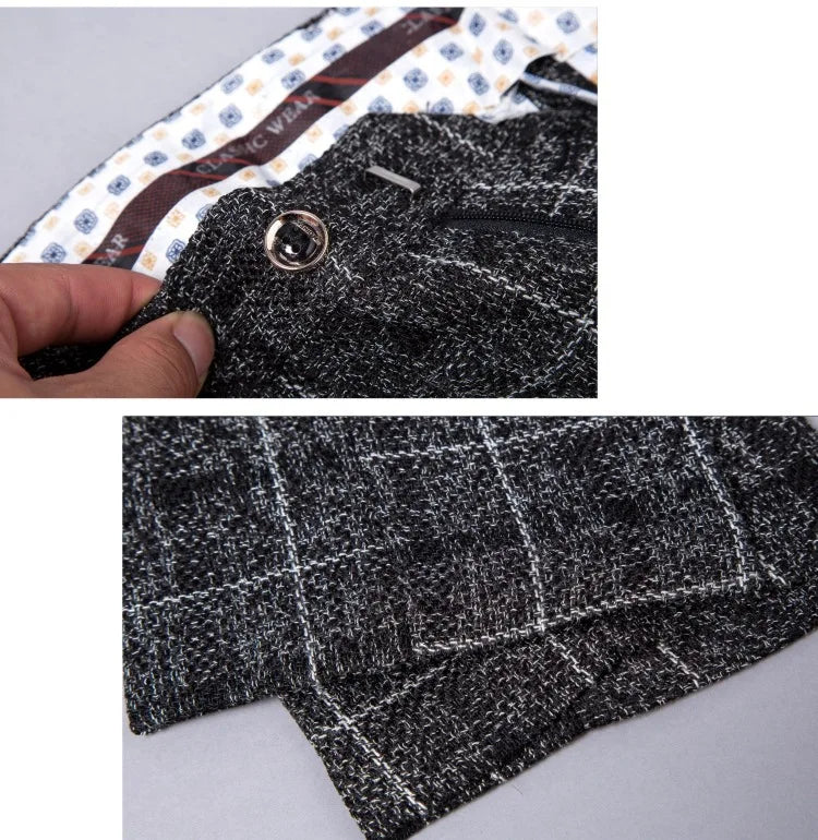 Luxury Plaid Suit Set — Blazer, Waistcoat & Trousers