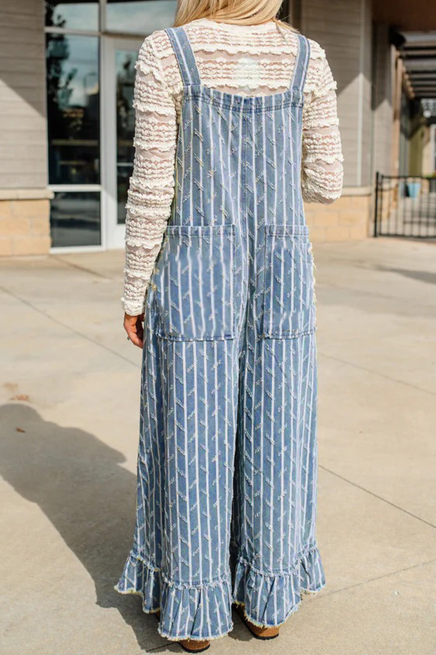 Myosotis Striped Denim Wide-Leg Overalls